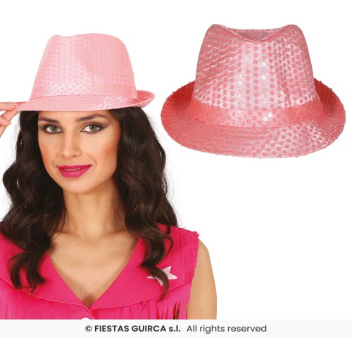 SOMBRERO GANSTER LENTEJUELAS ROSA