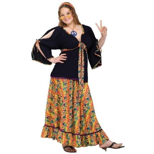  DISFRAZ T-XL CHICA HIPPIE FALDA AÑO60