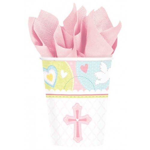 PAQ.8/U VASO BAUTIZO/COMUNION ROSA 266ML