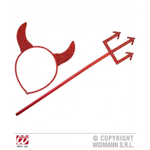 SET DIABLO DIADEMA TRIDENTE PLAST ROJO