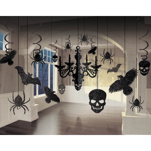 KIT DECORACION HALLOWEEN GLITTER NEGRO