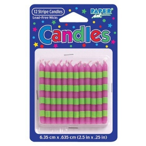 PAQ.12/UVELA CUMPLEAÑO FUCSIA RAYA VERDE