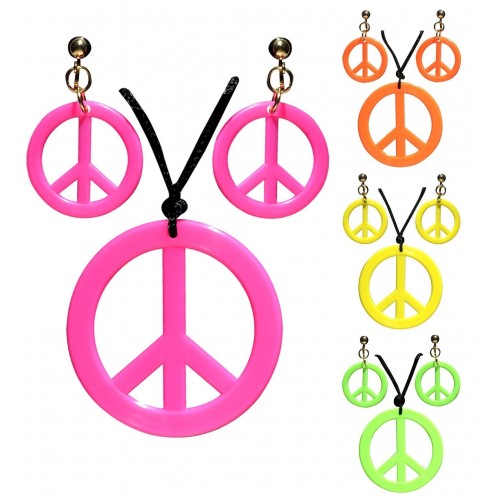 SET HIPPIE PENDIENTES COLLAR SIMBOLO PAZ