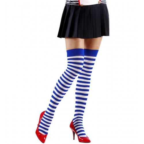 CALCETINES MUSLO T-XL RAYA BLANCA-AZUL