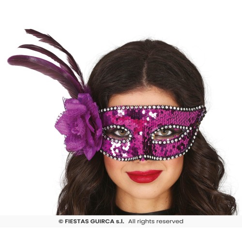 " ANTIFAZ LENTEJUELA LILA CON PLUMA