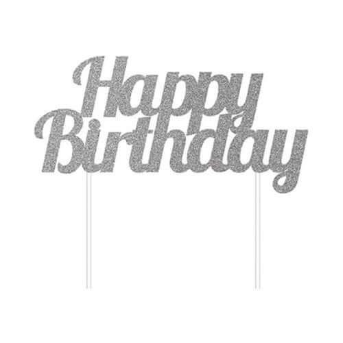 DECORACION TARTA BIRTHDAY PLATA GLITTER