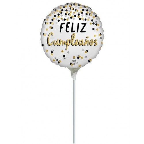 GLOBO 9" PALO FOIL CUMPLEAÑOS CONFETT