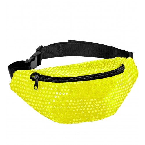 RIÑONERA LENTEJUELA AMARILLO NEON