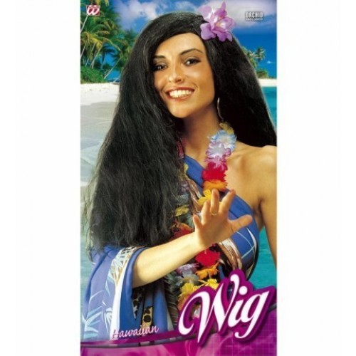 PELUCA HAWAIANA LARGA LISA NEGRA