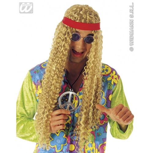 PELUCA HIPPIE LARGA RIZADA RUBIA AÑO60