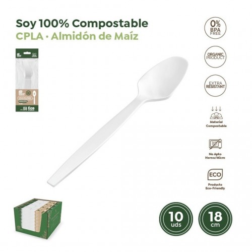 10 CUCHARAS CPLA COMPOSTABLE 18CM