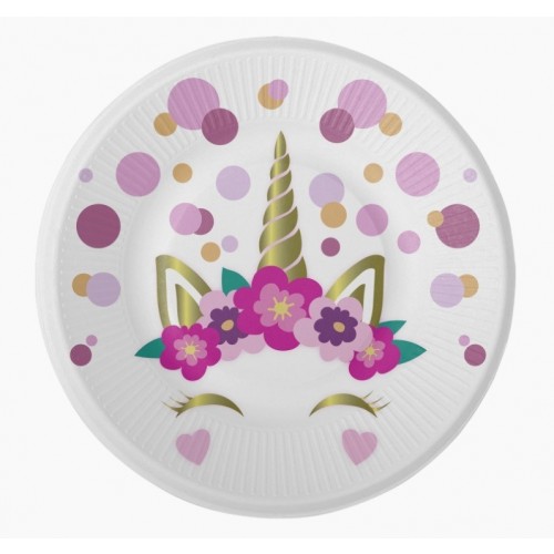   8 PLATOS CARTON UNICORNI LIL 18CM