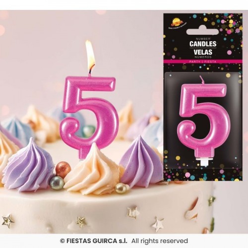   VELA METALIZADA ROSA N5 8CM