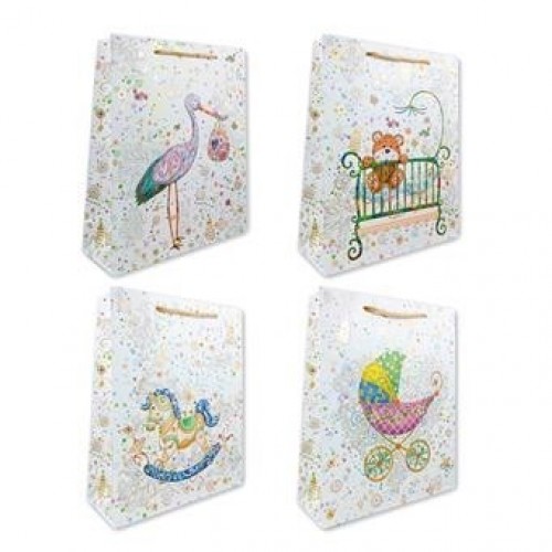 BOLSA REGALO BEBE DETALLES ORO 26X32CM