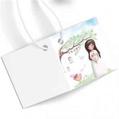 90 TARJETAS CUADRADA COMUNION NIÑA ARBO