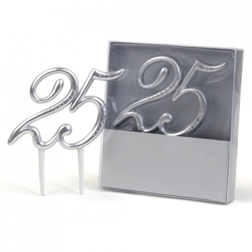 DECORACION TARTA 25 PLATA STRASS 15X15CM