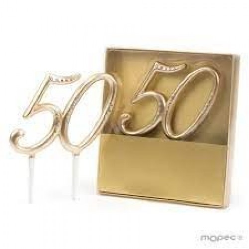 DECORACION TARTA 50 ORO STRASS 15X15CM
