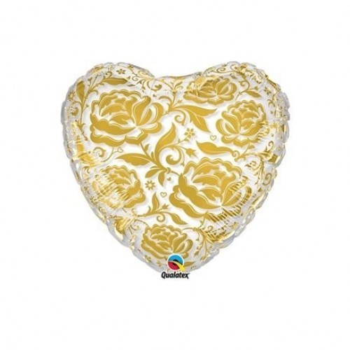 $D GLOBO 24" FOIL CORAZON TRANSPAREN ORO