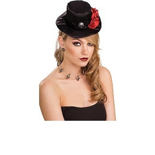 DIADEMA MINI SOMBRERO NEGRO CALAVERA