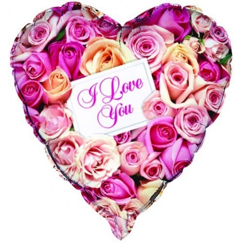 GLOBO CORAZON C/ROSAS ROSA I LOVE YOU