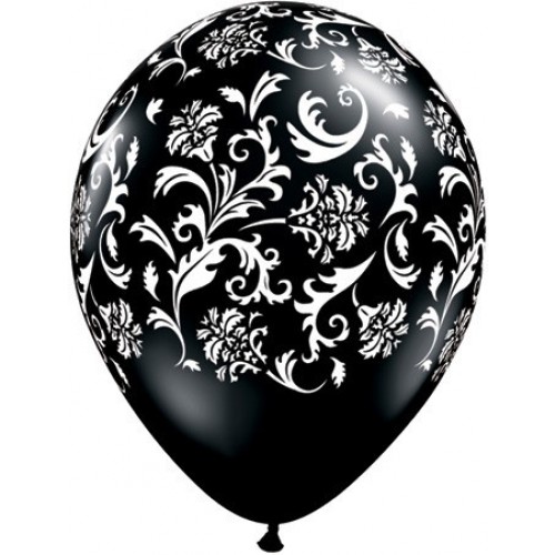 25 GLOBOS 11" LATEX DAMASCO NEGRO/BLANCO