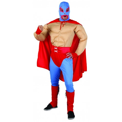  DISFRAZ LUCHADOR AZUL/ROJO ADULTO
