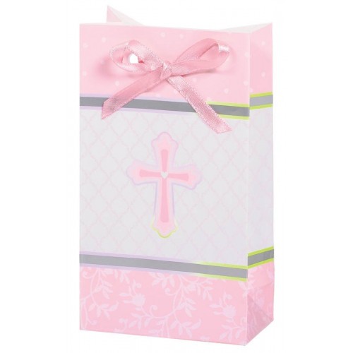PAQ.12/U BOLSAS PAPEL LAZO COMUNION ROSA