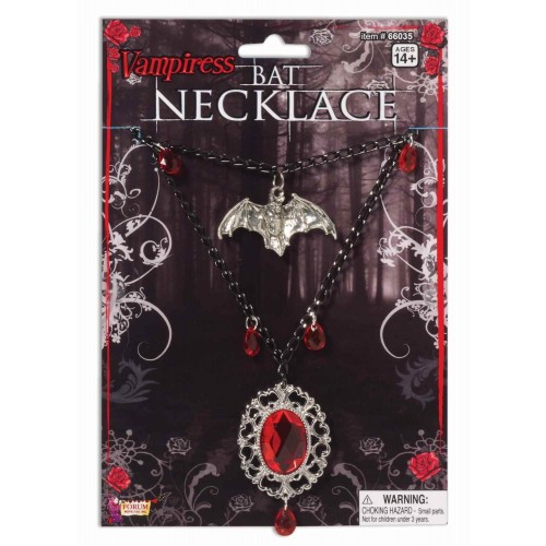 COLLAR VAMPIRA MURCIELAGO PIEDRA ROJA