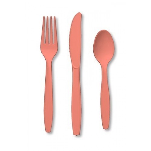 $E   24 CUBIERTOS SURTIDO COLOR CORAL