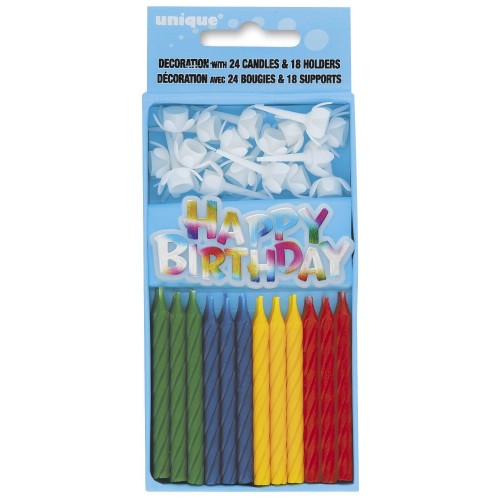 CAJA 24/U VELA C/SOPORTE HAPPY BIRTHDAY