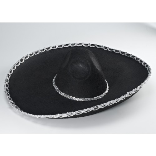 SOMBRERO MEXICANO NEGRO BORDE PLATA