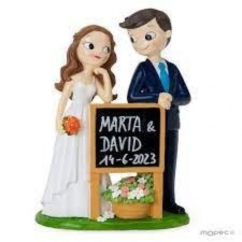 FIGURA TARTA NOVIOS CON CARTEL 21CM