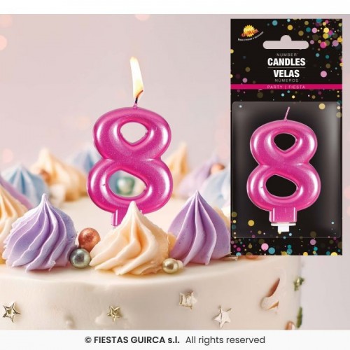   VELA METALIZADA ROSA N8 8CM