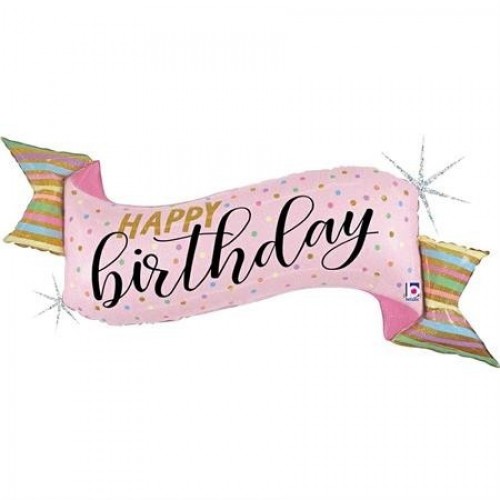 GLOBO 45" FOIL BANDEROLA BIRTHDAY ROSA