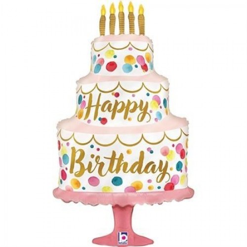 GLOBO 33" FOIL FORMA TARTA ROSA BIRTHD