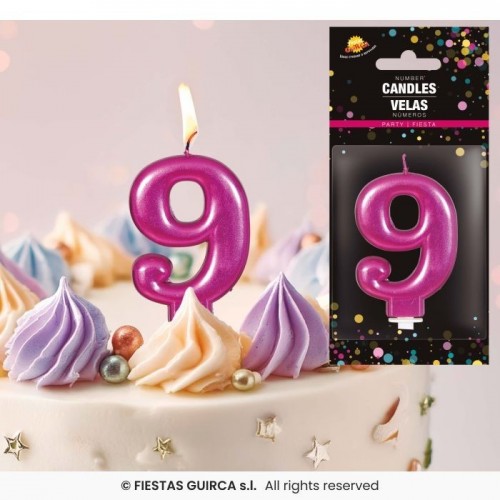   VELA METALIZADA ROSA N9 8CM