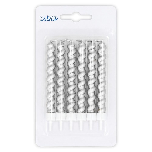   6 VELAS ESPIRAL METAL PLATA 9CM