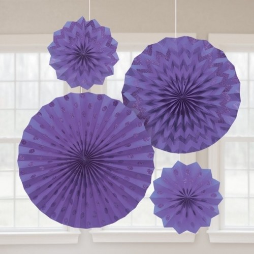  4 ABANICOS VIOLETA C/GLITTER SUR