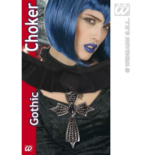 COLLAR CRUZ GOTICA CON PIEDRA NEGRA