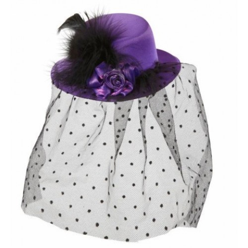 MINI SOMBRERO RASO VIOLETA C/VELO NEGRO