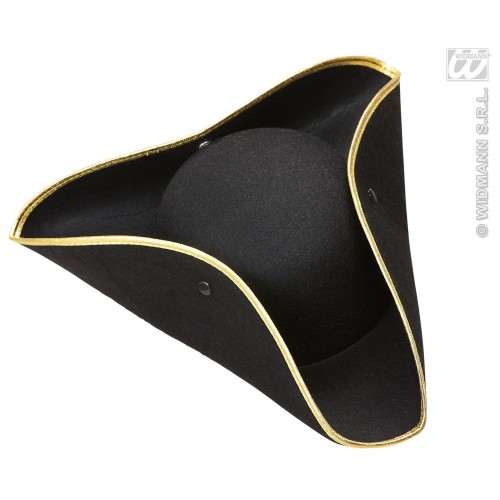 SOMBRERO 3 PICO NEGRO BORDE ORO
