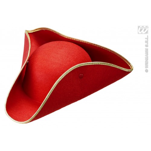 SOMBRERO 3 PICO ROJO BORDE ORO