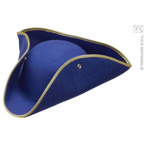 SOMBRERO 3 PICO AZUL BORDE ORO
