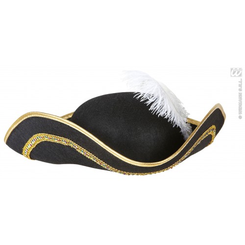 SOMBRERO 3 PICO NEGRO C/PLUMA BLANCA