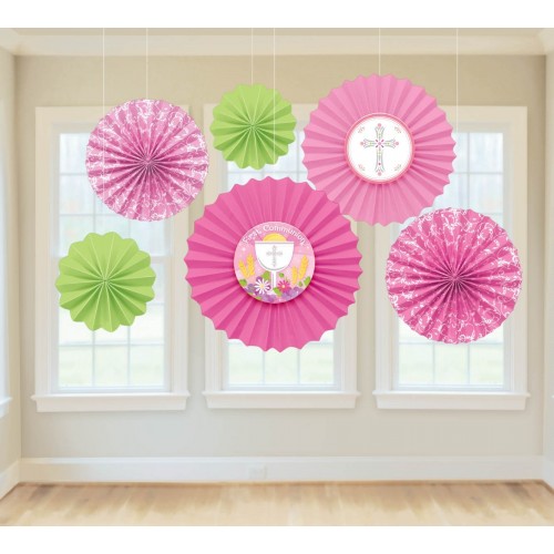 PAQ.6/U ABANICOS COMUNION TONO ROSA/VERD