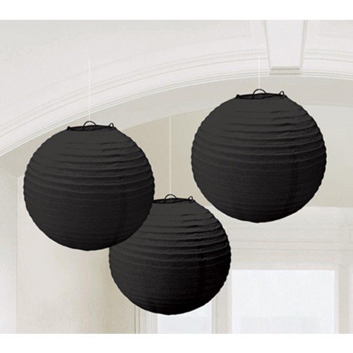   3 FAROLES REDONDO NEGRO 24CM