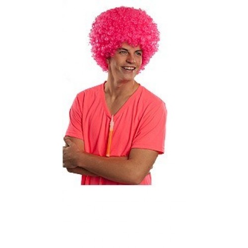   PELUCA AÑOS 70 AFRO ROSA NEON
