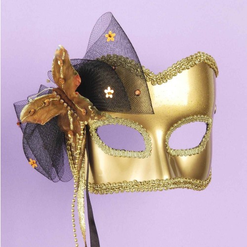 MASCARA VENECIANA DORADA CON MARIPOSA