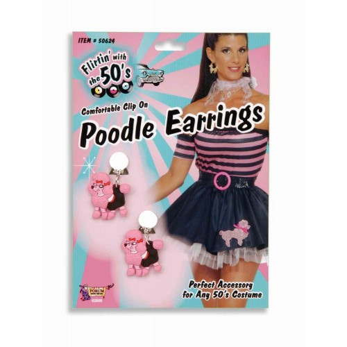 PAR PENDIENTES CANICHE ROSA AÑOS 50