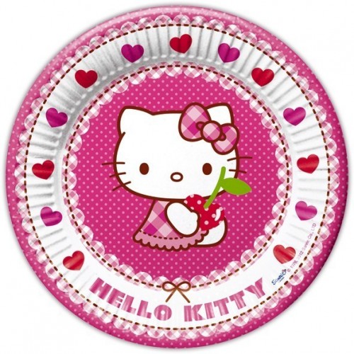 8 PLATOS HELLO KITTY CORAZON 23CM
